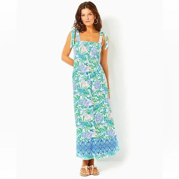 NWT - Lilly Pulitzer Kailua Smocked Maxi Dress, Resort White Just A Pinch, Large - Picture 1 of 8
